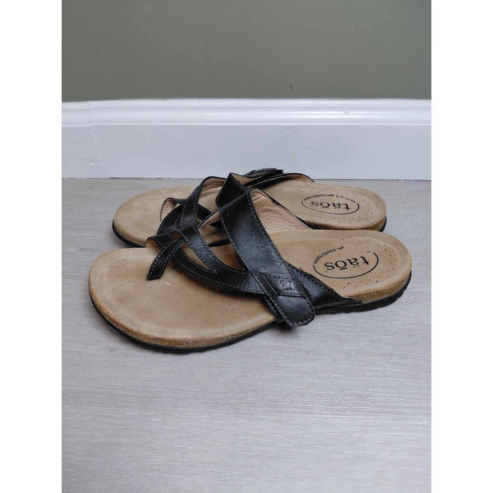 Taos  Perfect Sandlas Women Size 8 Black Leather Confort Slides